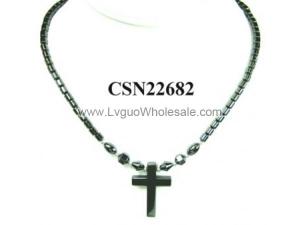 Hematite Cross Pendant Beads Stone Chain Choker Fashion Women Necklace